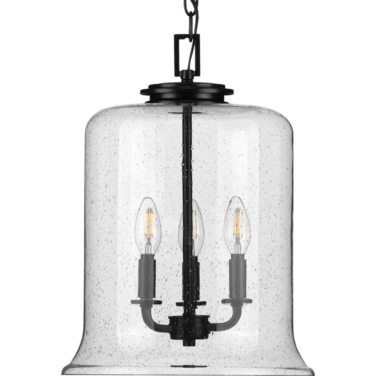 Progress Lighting Winslett 3-Light Matte Black Coastal Seeded Glass Cylinder Medium Hanging Pendant Light
