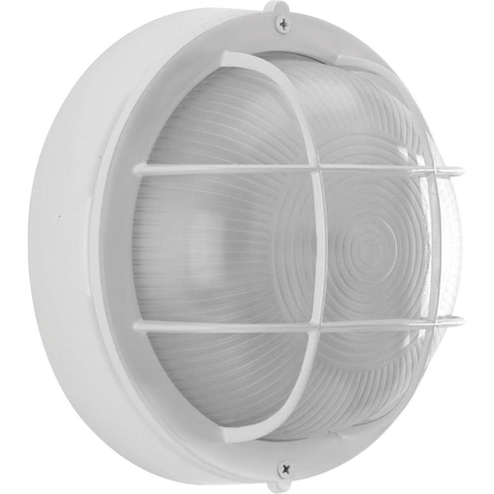 Progress Lighting Bulkheads 7.875-in White Indoor/Outdoor Flush Mount Light, P3709-30