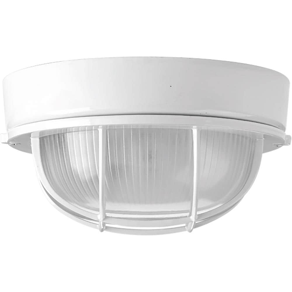 Progress Lighting Bulkheads 7.875-in White Indoor/Outdoor Flush Mount Light, P3709-30