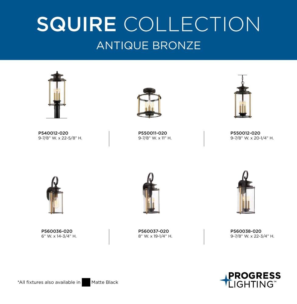 Progress Lighting Squire 3-Light Black Traditional Clear Glass Lantern Mini Indoor/Outdoor Hanging Pendant Light