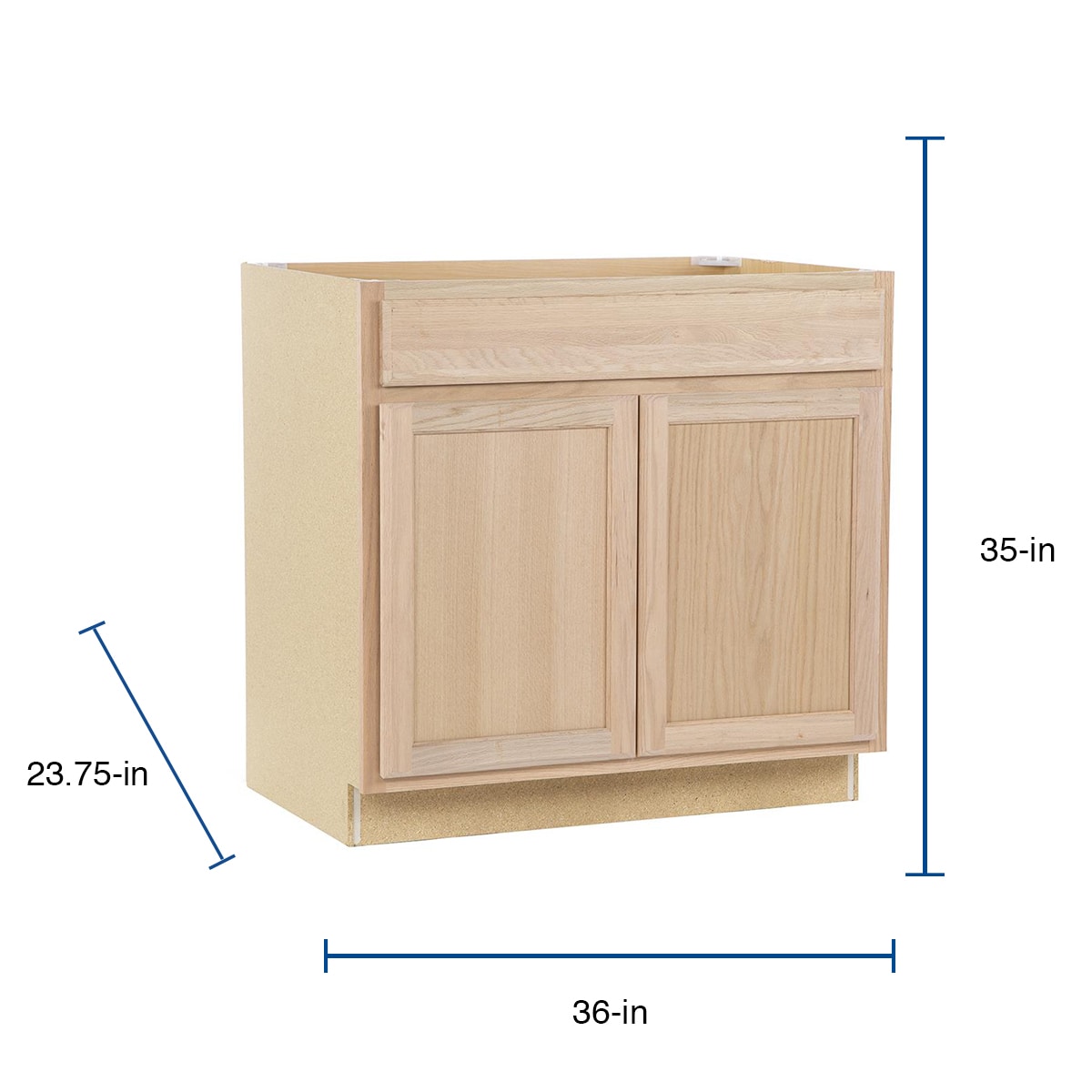 Project Source Oak Brook 36-in W x 35-in H x 23.75-in D Unfinished Oak Door and Drawer Base Cabinet, Fully Assembled