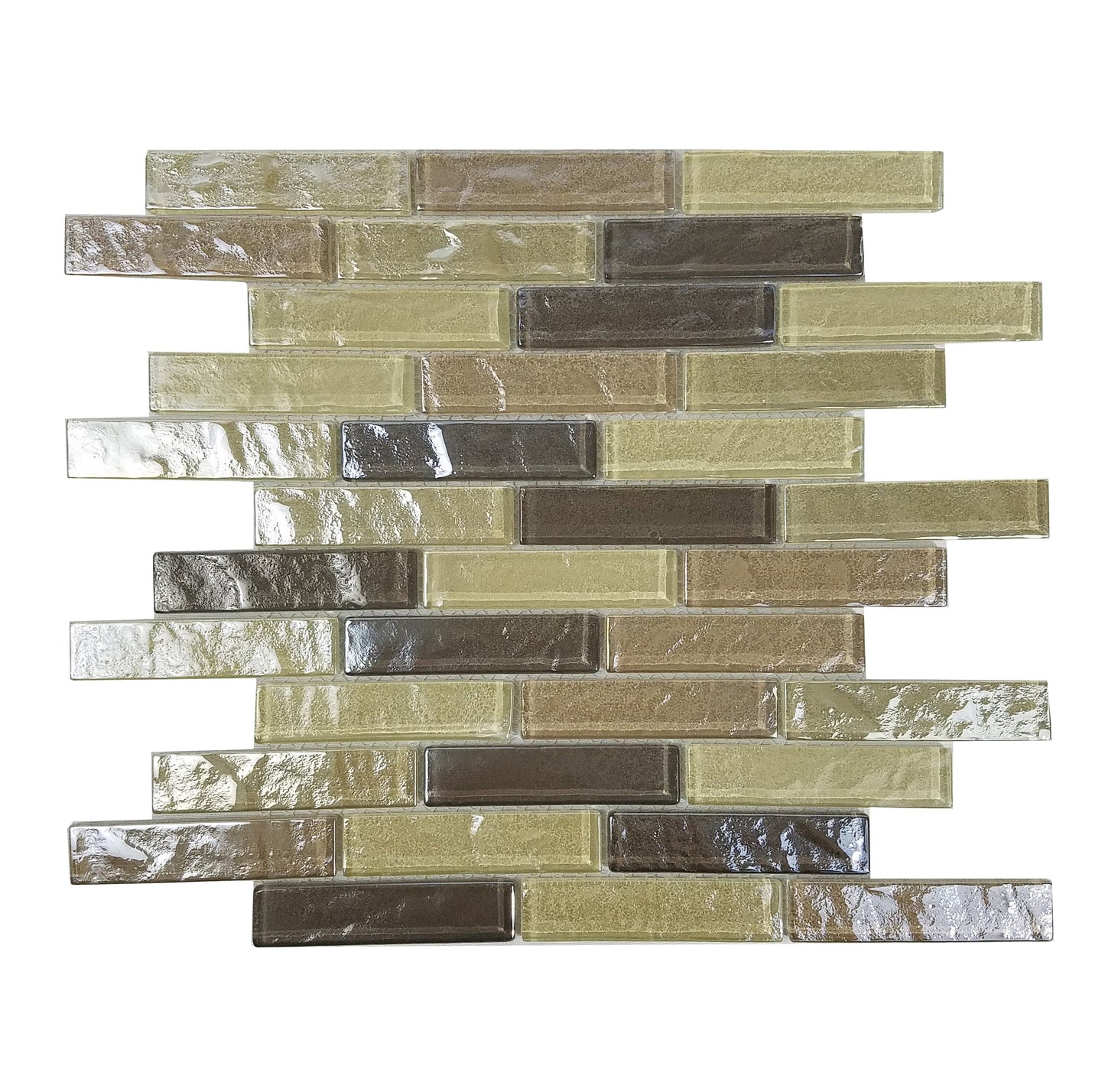 Abolos Swimming Pool Cream and Brown Textured 12-in x 12-in Glossy Glass Brick look Mosaic Wall Tile product image