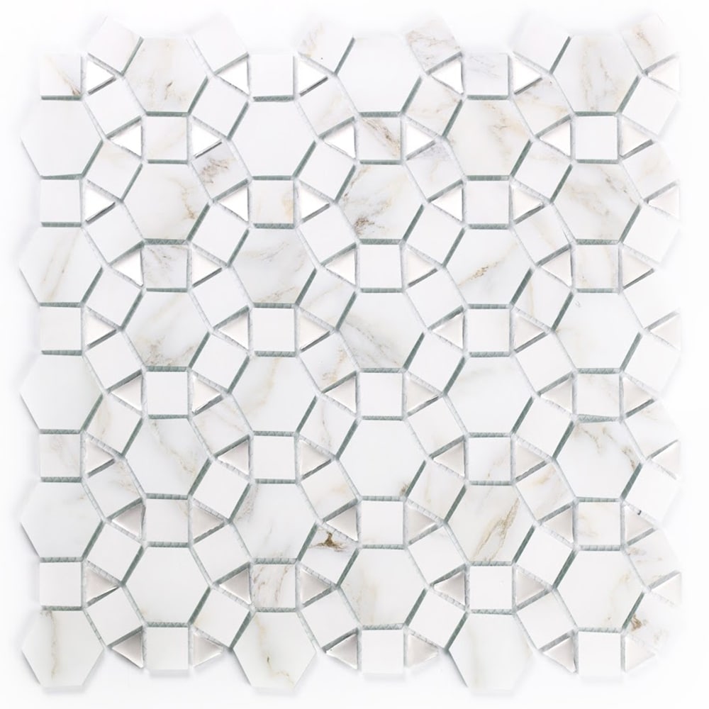 Abolos Musico Calacatta gold white 12-in x 12-in Multi-finish Glass Patterned Mosaic Wall Tile product image