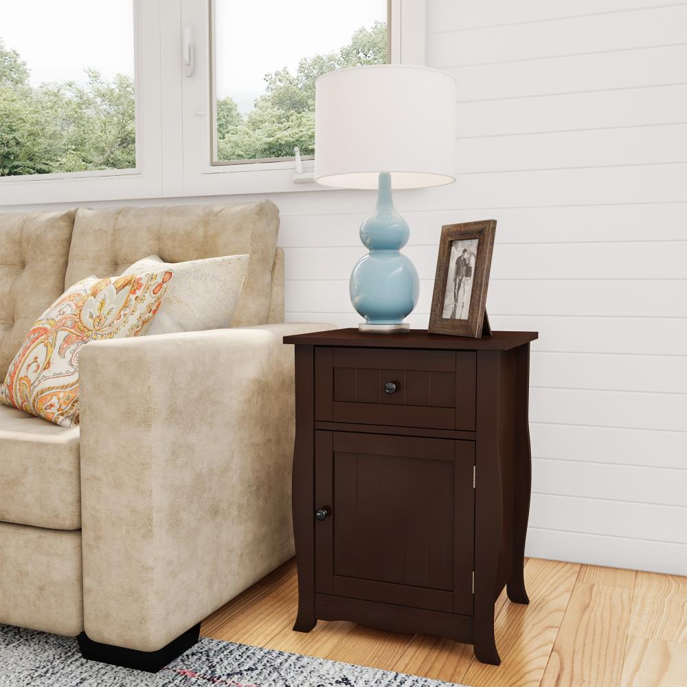 Hastings Home Nesting Table w Cabinet and Drawer 17.25-in W x 23.75-in H Brown Wood Modern End Table with Storage Assembly Required