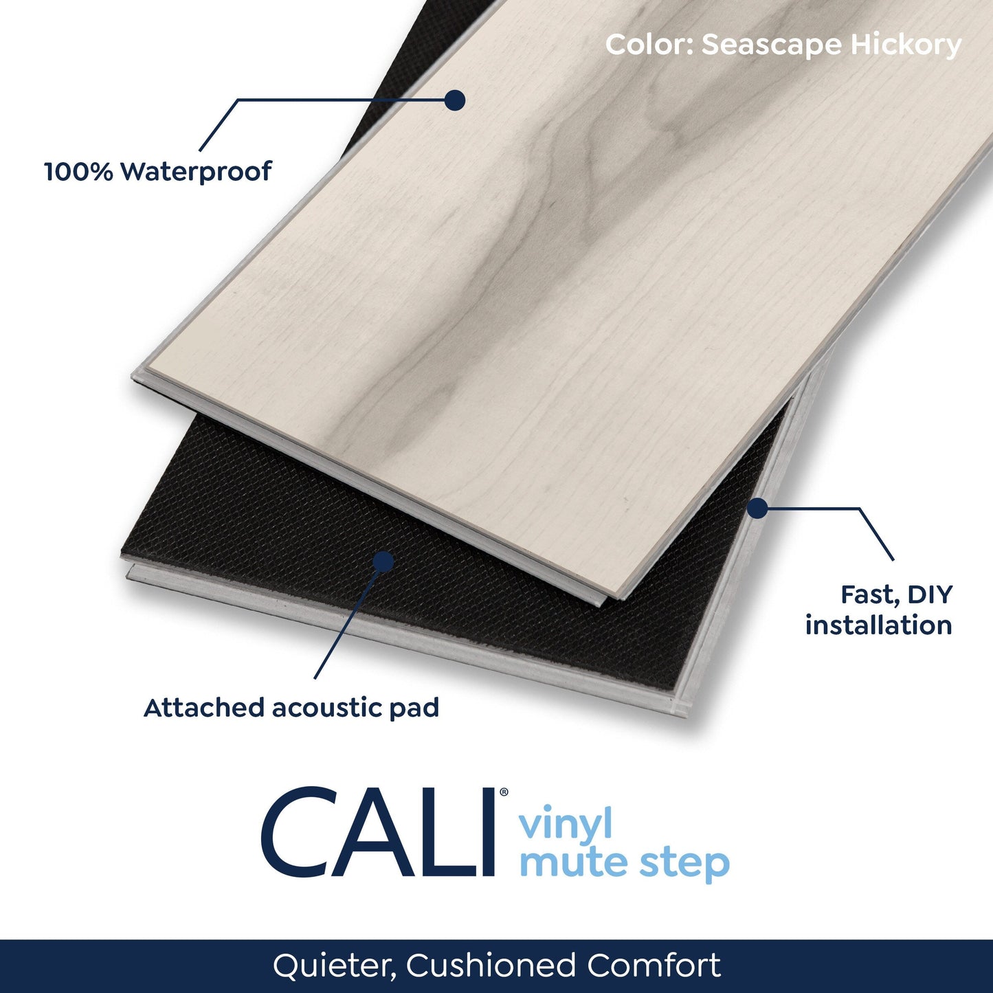 CALI Vinyl Pro with Mute Step Seascape Hickory 7-in W x 6.5-mm T Waterproof Interlocking Luxury Vinyl Plank Flooring (24.03-sq ft/carton)