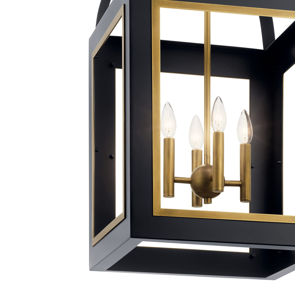 Kichler Vath 4-Light Black W/Natural Brass Industrial Lantern Large Hanging Pendant Light