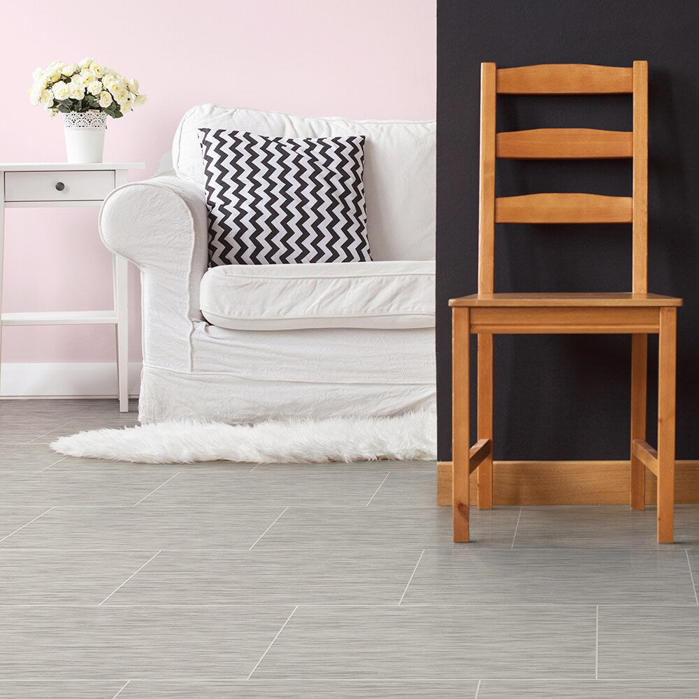 Congoleum AirStep Plus Linea Borderline Off-White Stone Look 12-ft W Cut-to-Length Low-Gloss Sheet Vinyl Flooring, 13-mil Wear Layer