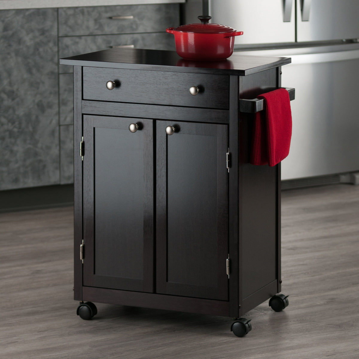 Winsome Wood Brown Wood Base with Mdf Top Rolling Kitchen Cart (17.72-in x 26.89-in x 34.02-in)
