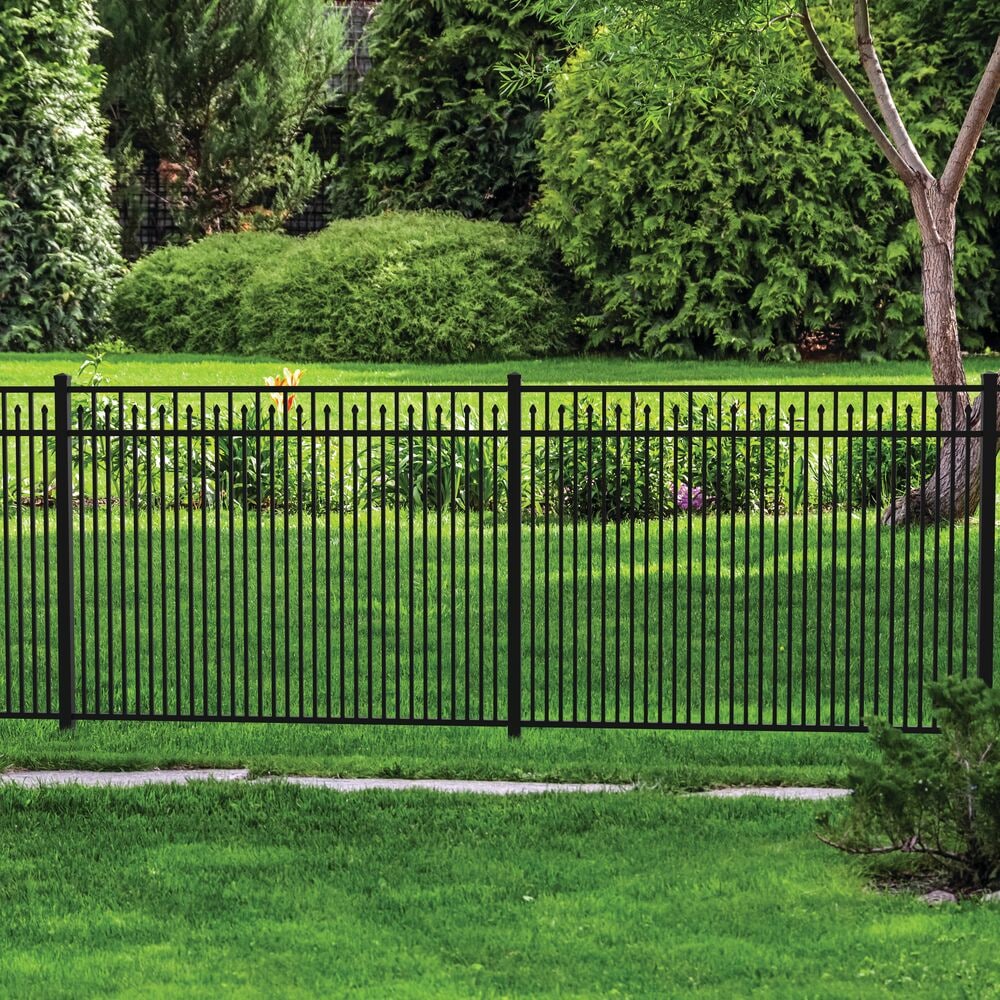 Freedom Concord/New Haven 7-ft H x 2-in W Black Aluminum Spaced Picket Flat-top Decorative Line Fence Post