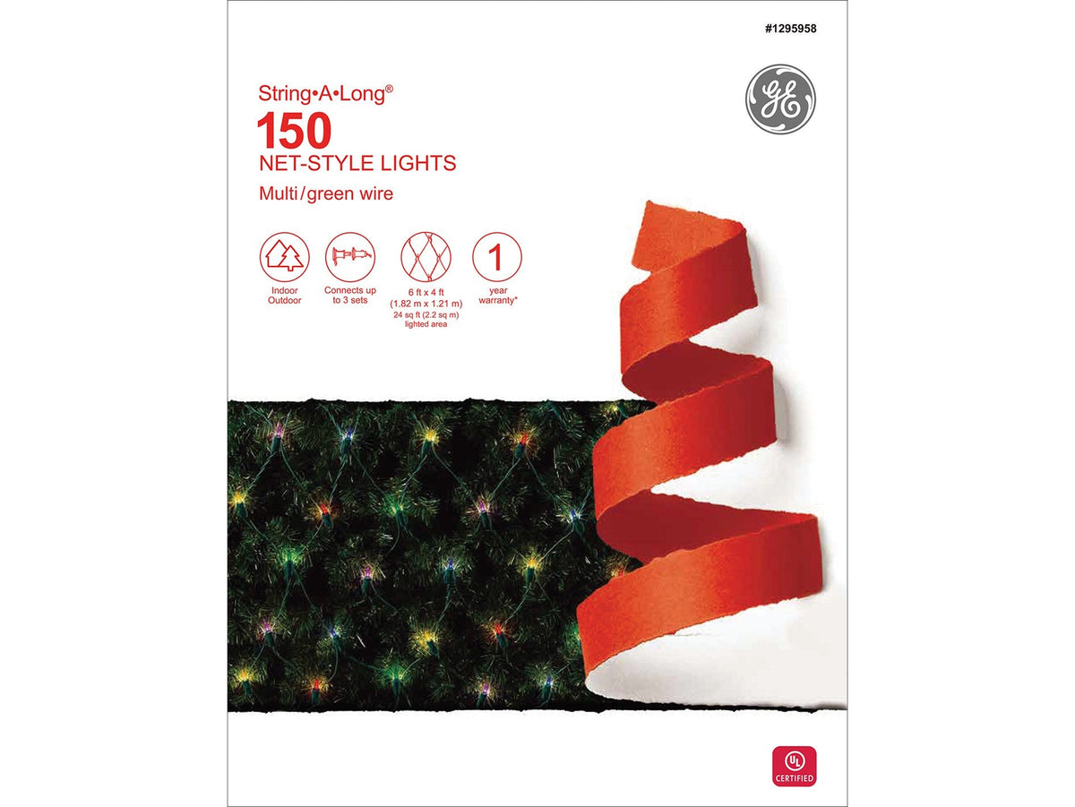 GE String-A-Long 6-ft x 4-ft Constant Multicolor Incandescent Mini Plug-In Christmas Net Lights