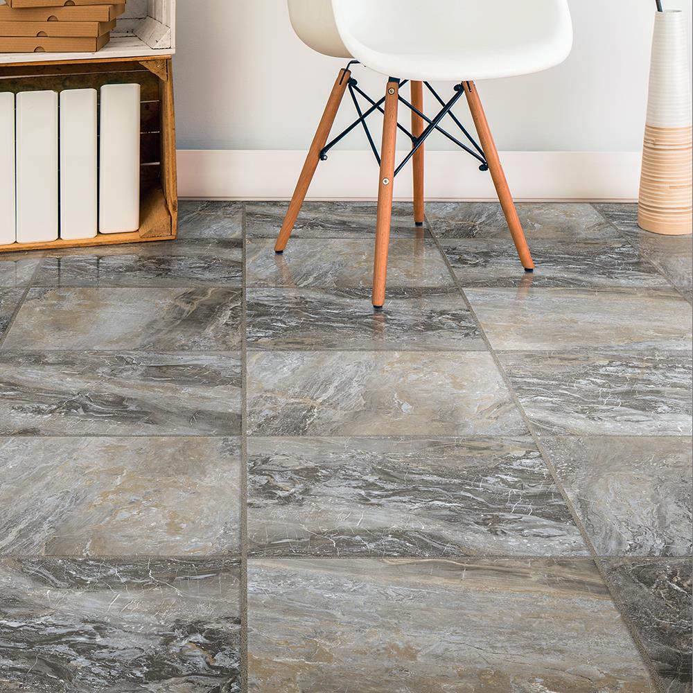 Congoleum DuraStone Riverbed Splash Vinyl Tile Sample, Gray Stone Look, 4-mil Wear Layer