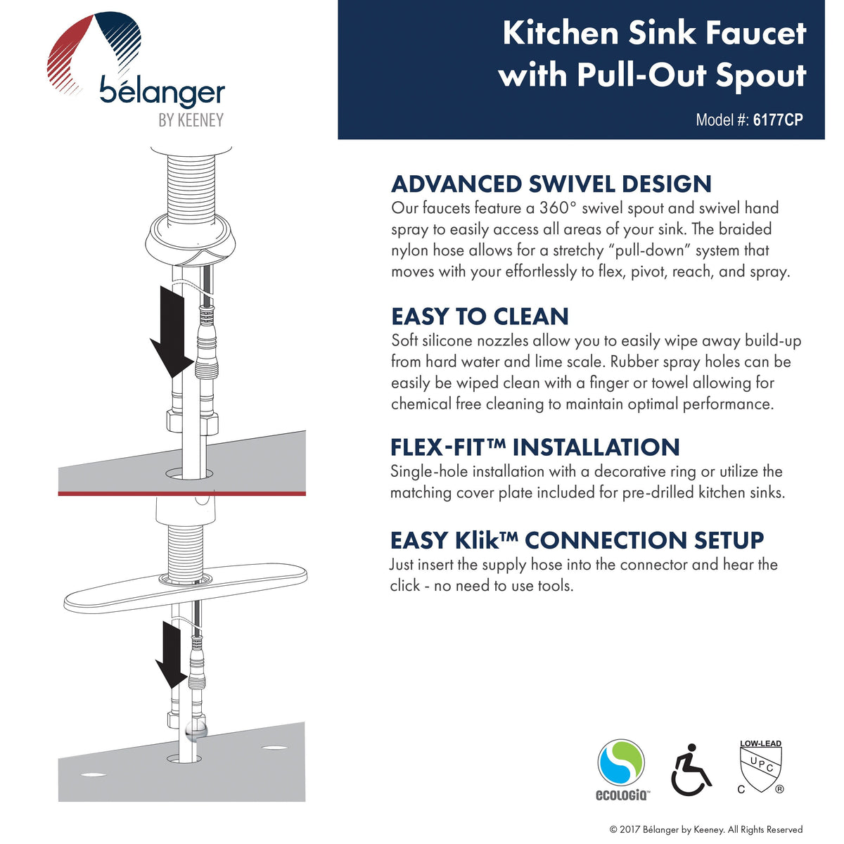Keeney Polished Chrome 1-Handle Deck-Mount Pull-Down Kitchen Faucet with Deck Plate