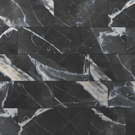 allen + roth Calacatta Black 12-in x 24-in Matte Porcelain Marble look Floor and Wall Tile product image