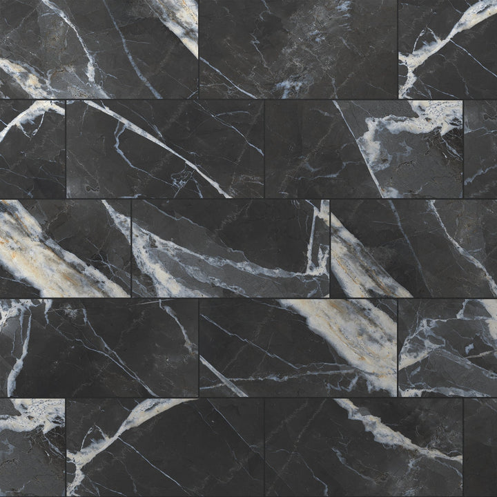 Calacatta Black 12-in x 24-in Matte Porcelain Marble Look Floor and Wall Tile (15.36-sq. ft/ Carton)