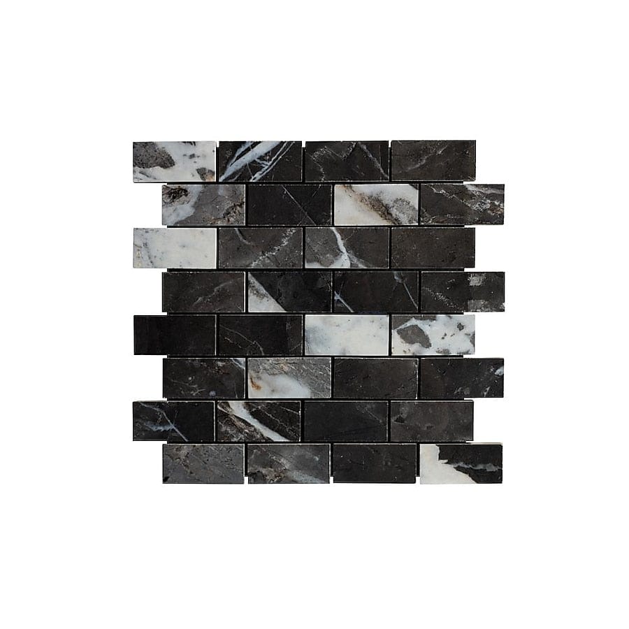 allen + roth Calacatta Black 12-in x 12-in Polished Porcelain Brick Marble Look Floor and Wall Tile (9.59-sq. ft/ Carton)