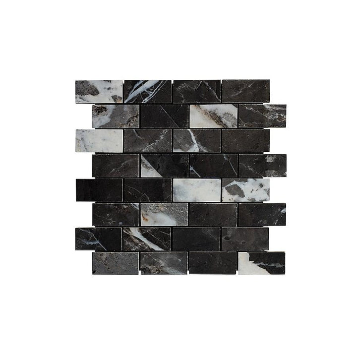 allen + roth Calacatta Black 12-in x 12-in Polished Porcelain Brick Marble Look Floor and Wall Tile (9.59-sq. ft/ Carton)