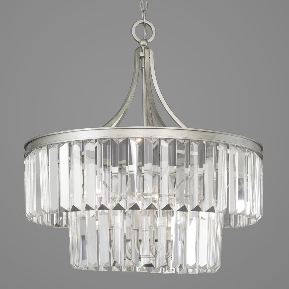 Progress Lighting Glimmer 5-Light Silver Ridge Traditional Clear Glass Drum Large Hanging Pendant Light