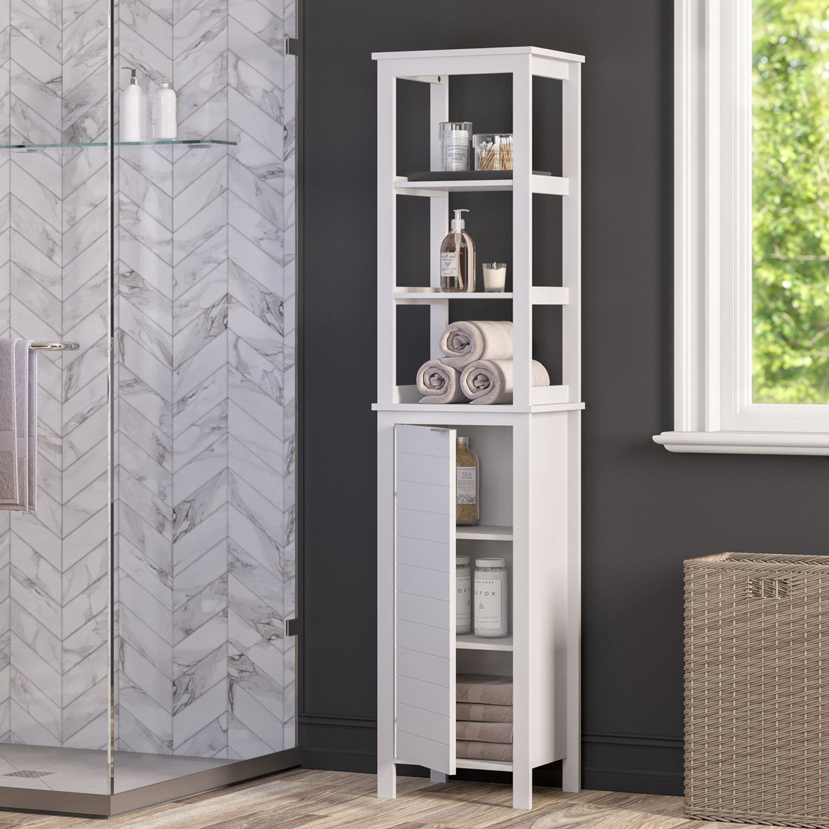RiverRidge Madison 15.75-in x 67-in x 11.81-in White Freestanding Linen Cabinet