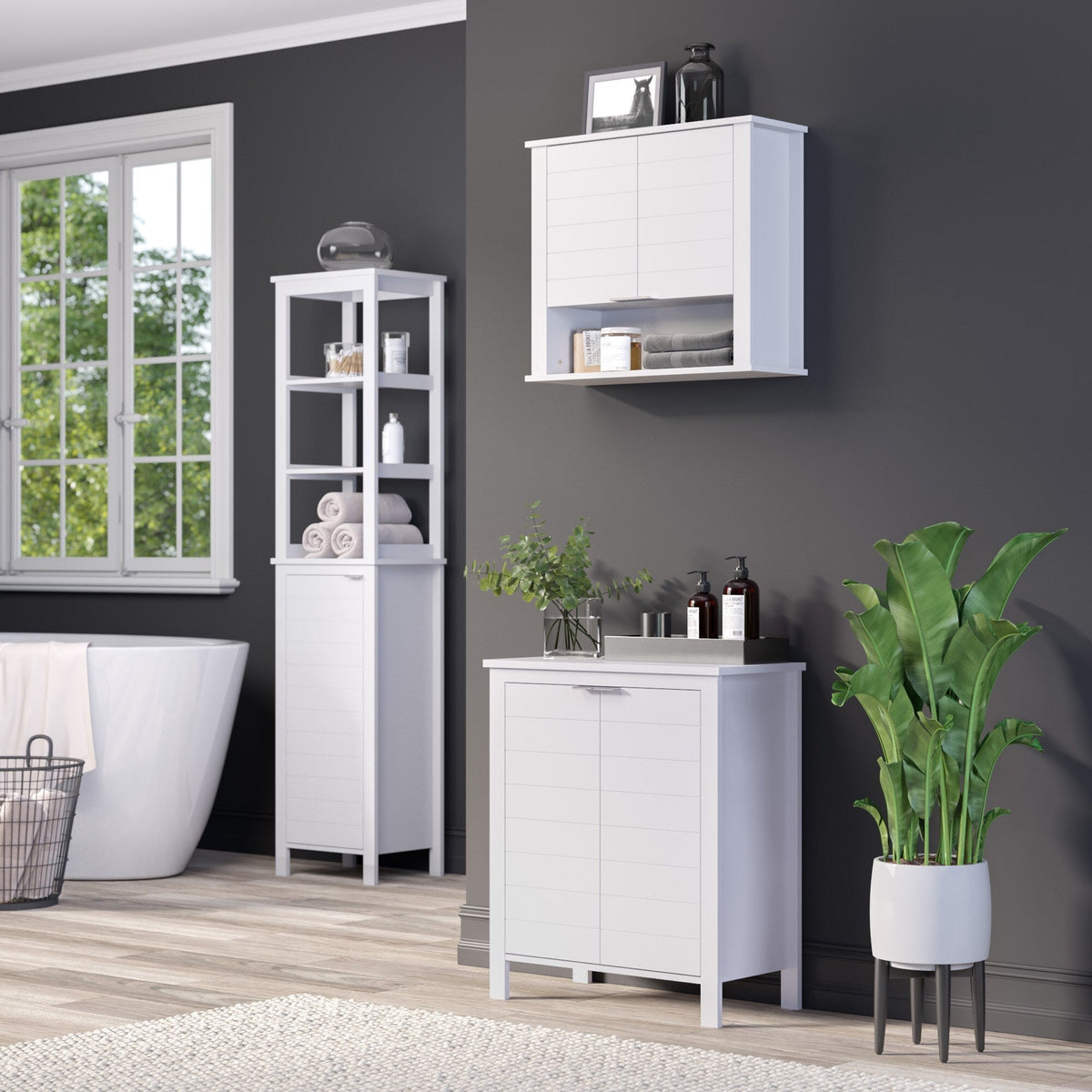 RiverRidge Madison 15.75-in x 67-in x 11.81-in White Freestanding Linen Cabinet