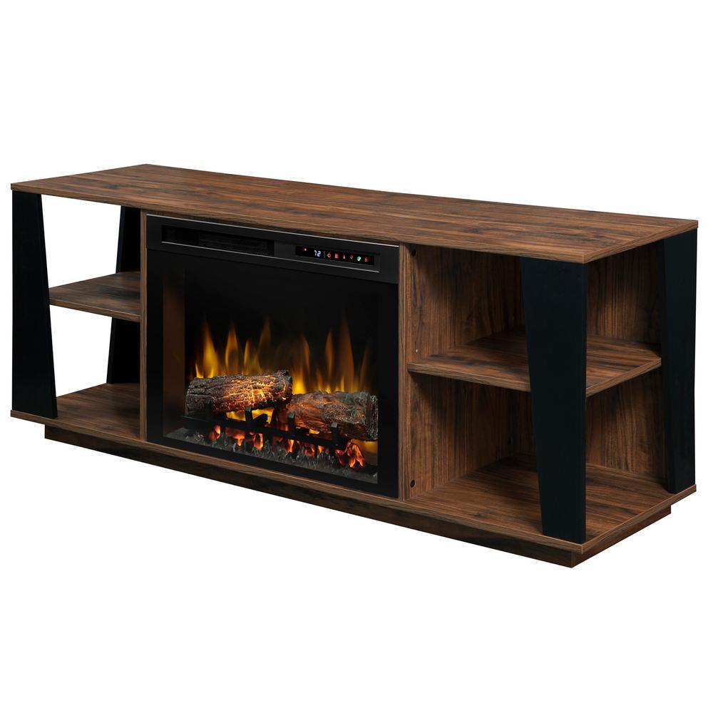 Arlo 60 in. Media Console in Walnut with 26 in. Electric Fireplace with Logs - Super Arbor