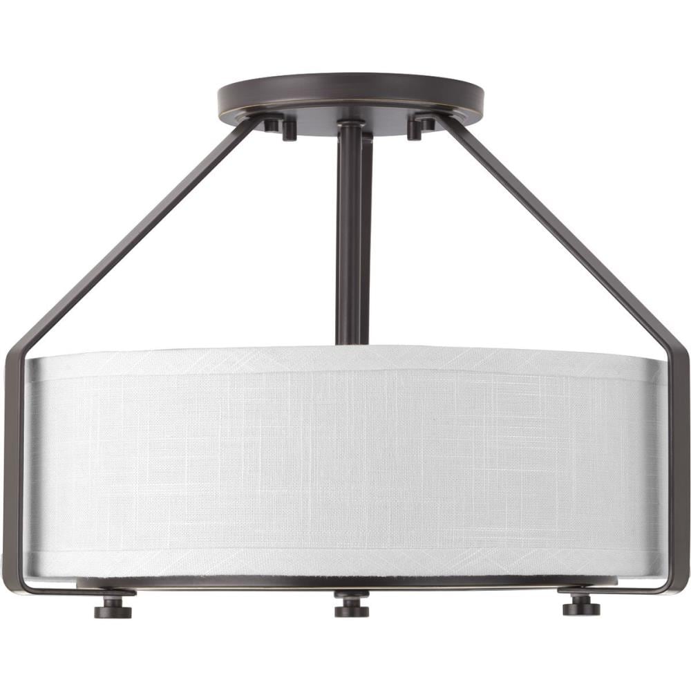 Progress Lighting Ratio 3-Light Antique Bronze Transitional Drum Medium Hanging Convertible Pendant/semi-flush