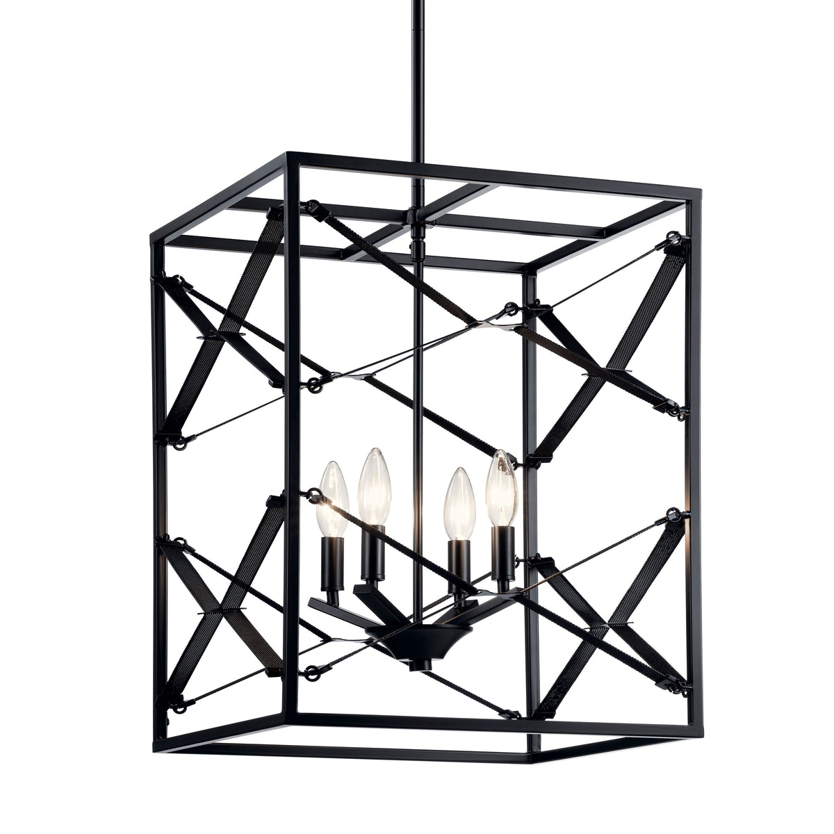 Kichler Sevan 4-Light Black Modern/Contemporary Lantern Medium Hanging Pendant Light