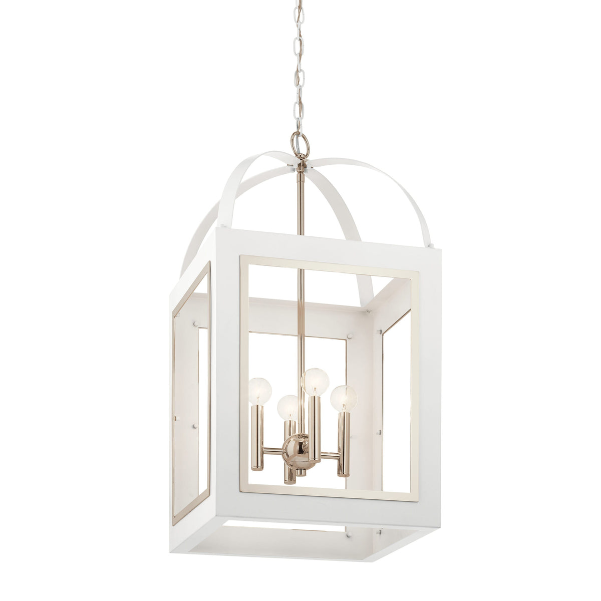 Kichler Vath 4-Light White W/Polished Nickel Industrial Lantern Large Hanging Pendant Light