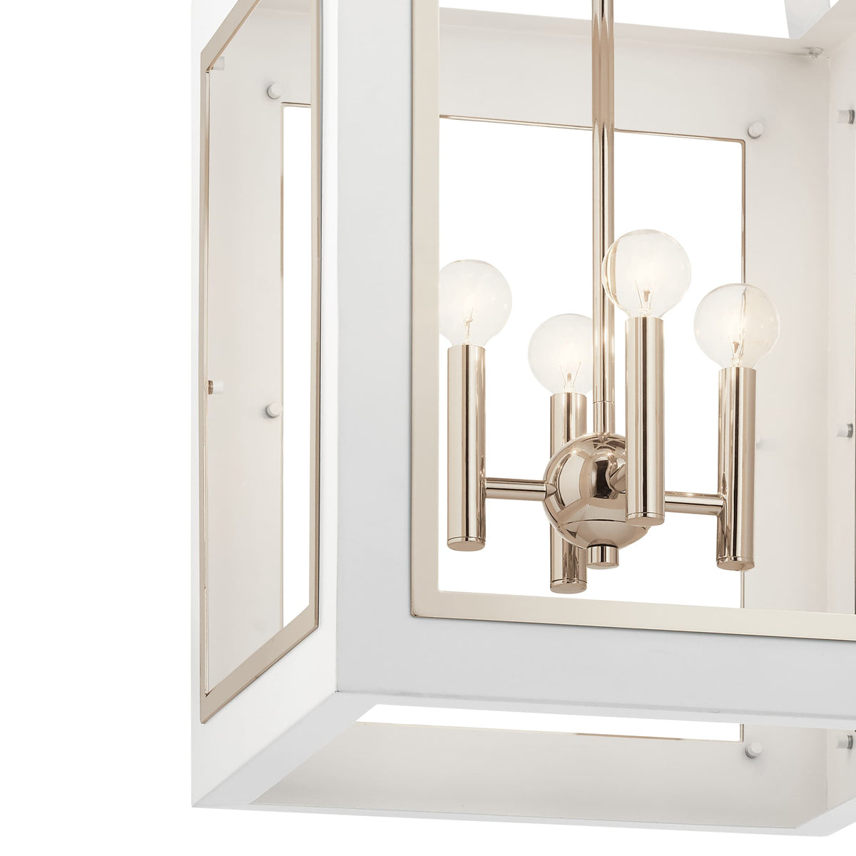 Kichler Vath 4-Light White W/Polished Nickel Industrial Lantern Large Hanging Pendant Light