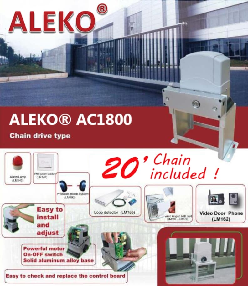 ALEKO 40-ft Slide Universal Battery Driveway Gate Opener Kit (Solar Compatible)