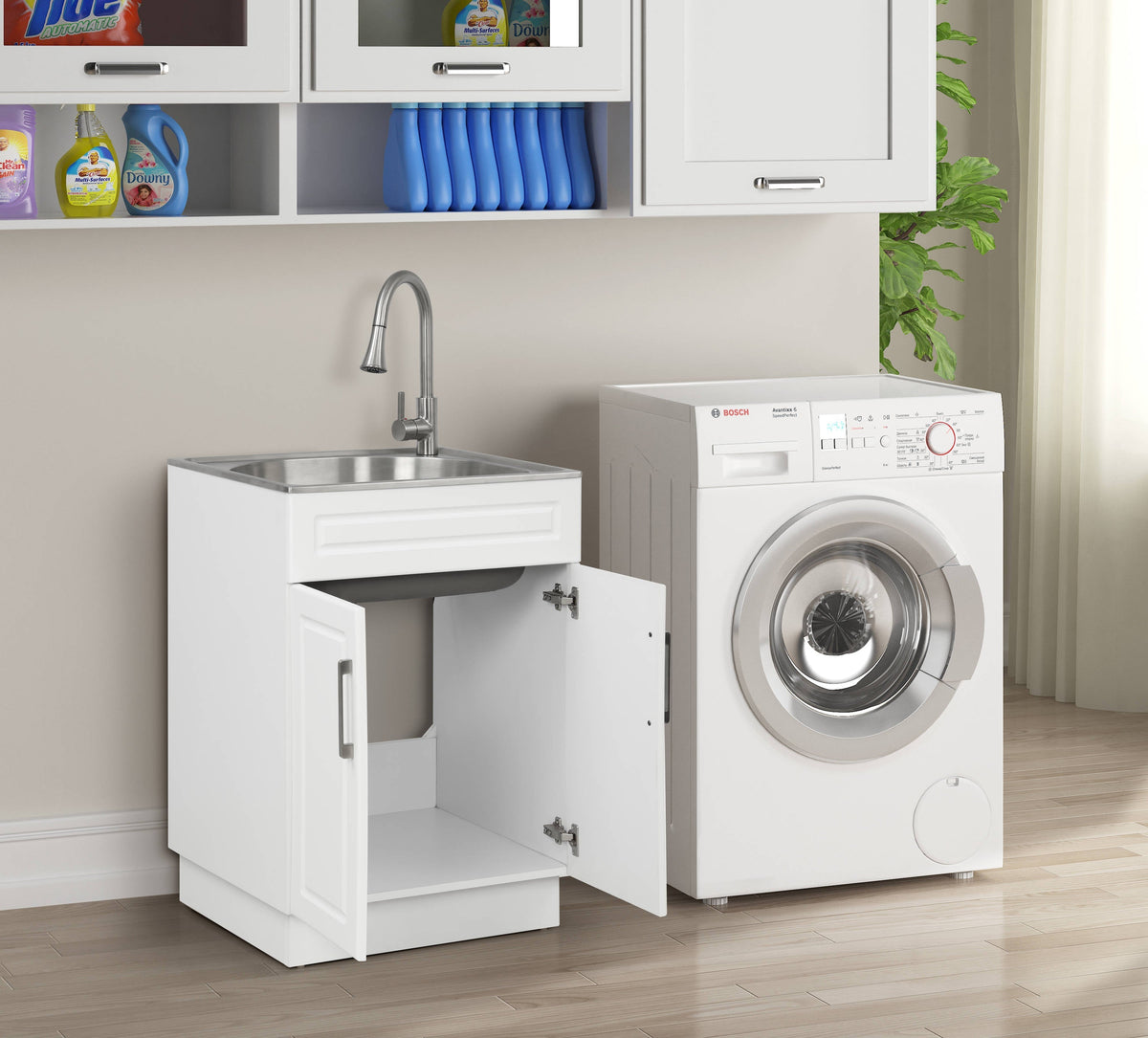 Style Selections 1-Basin Freestanding Utility Tub with Cabinet, Drain & Faucet