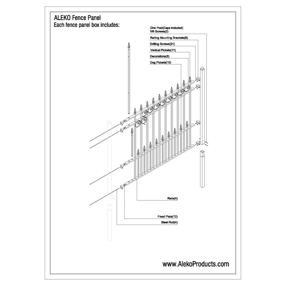 ALEKO Fence Panels 7-ft H x 6-ft W Black Steel Spaced Picket Arched-top Security Fence Panel