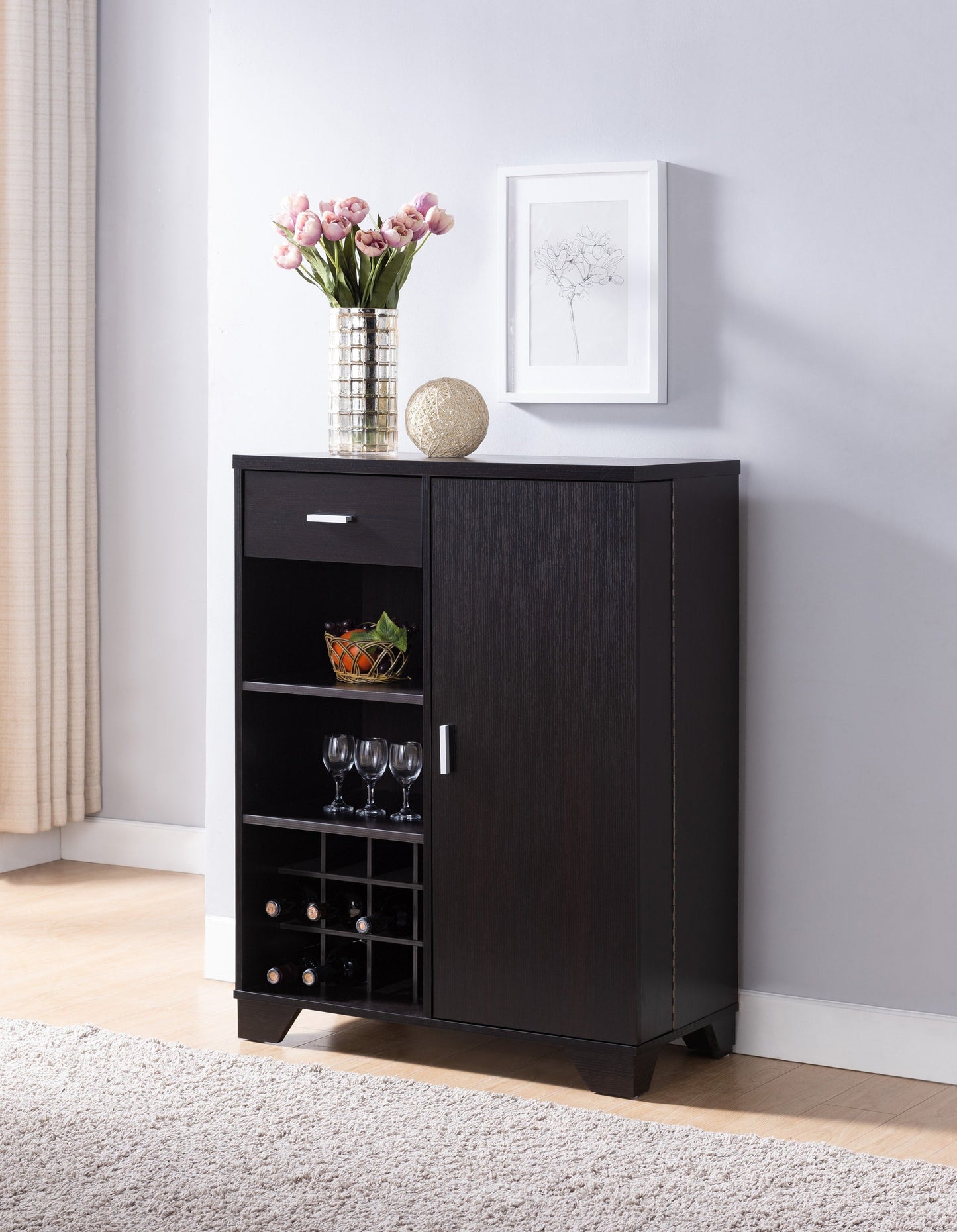 Furniture of America Garrett 31-in x 40-in Brown Rectangle Bar Cabinet