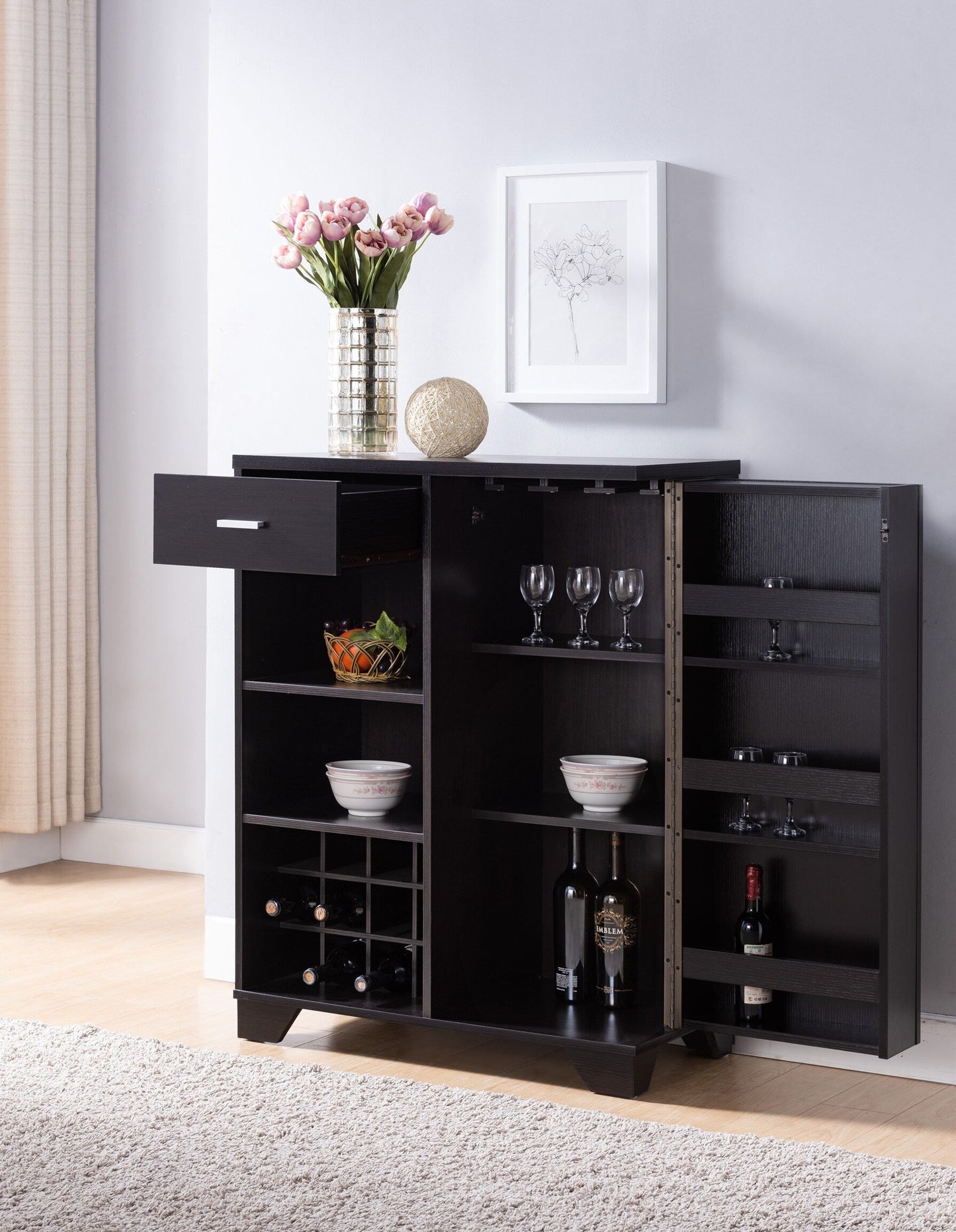 Furniture of America Garrett 31-in x 40-in Brown Rectangle Bar Cabinet