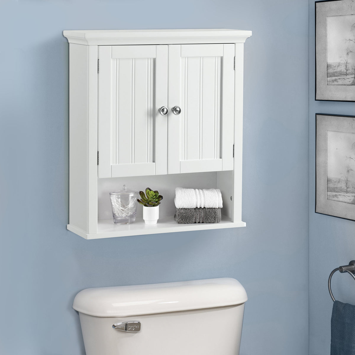 OSHOME Pleasant White 22-in x 25.5-in x 7.9-in Pleasant White Bathroom Wall Cabinet