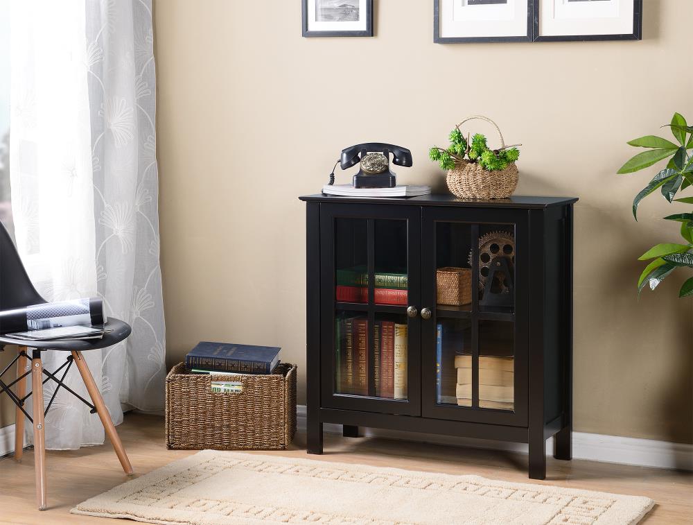 OSHOME Os Home and Office Model 22601 Black Glass Door Curio Cabinet - Transitional Style