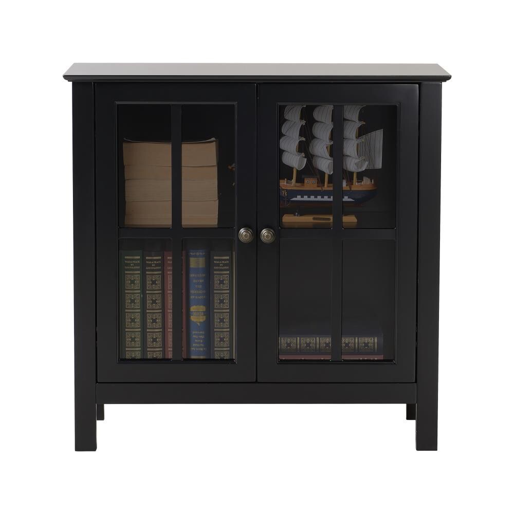 OSHOME Os Home and Office Model 22601 Black Glass Door Curio Cabinet - Transitional Style