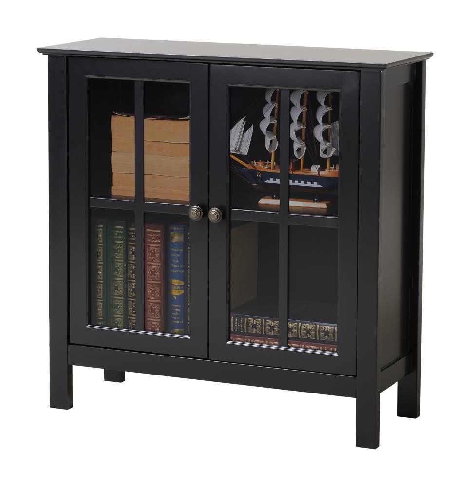 OSHOME Os Home and Office Model 22601 Black Glass Door Curio Cabinet - Transitional Style