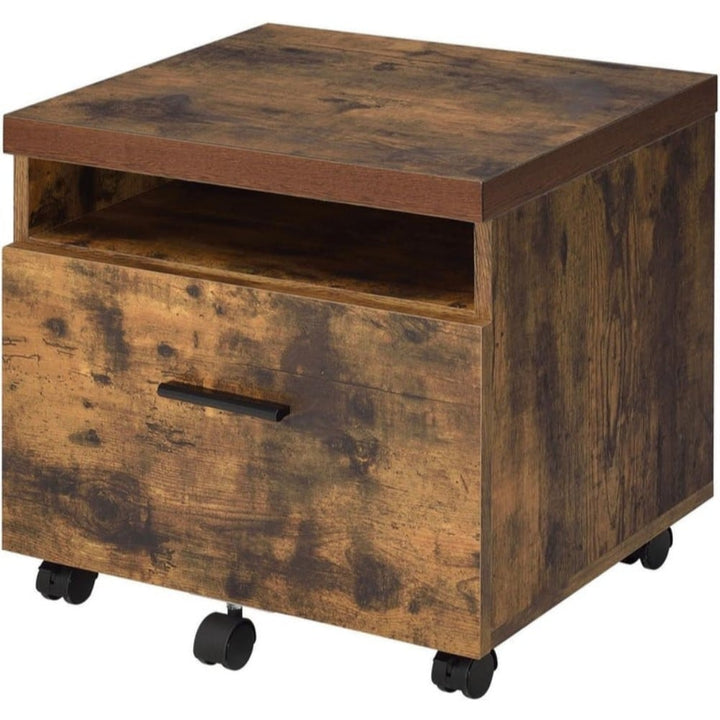 Benzara Contemporary Brown Lateral File Cabinet, 18.9  18.11  15.75in, Residential Use, Sturdy Wood and Metal Construction, Weathered Oak Brown Finish