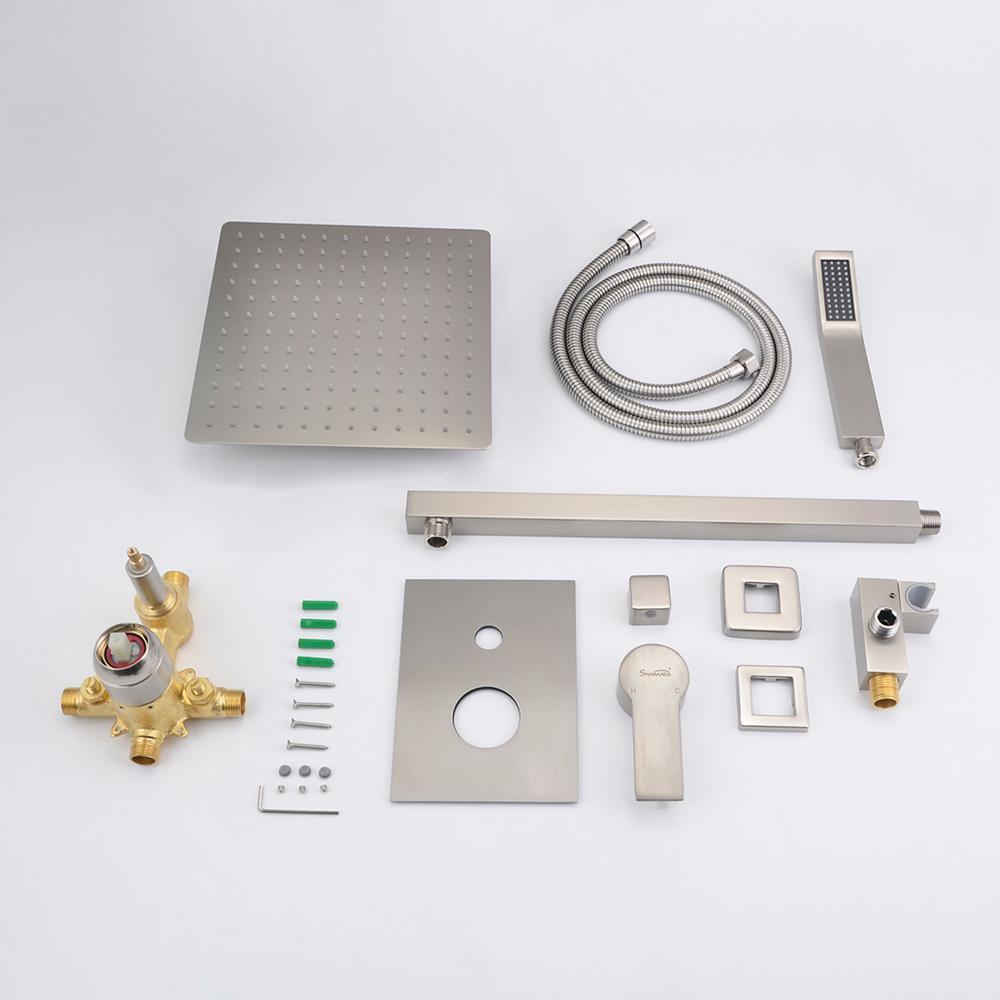 1-Spray Patterns with 2.66 GPM 10 in. Wall Mount Dual Shower Heads with Rough-In Valve Body and Trim in Brushed Nickel - Super Arbor