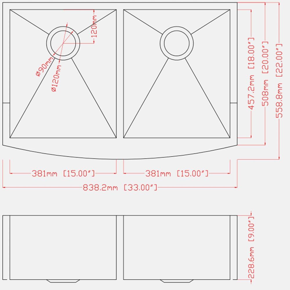 AKDY All-in-One 33-in x 22-in Brushed Stainless Steel Double Equal Bowl Tall (8-in or Larger) Undermount Apron Front/Farmhouse Residential Kitchen Sink All-in-One Kit