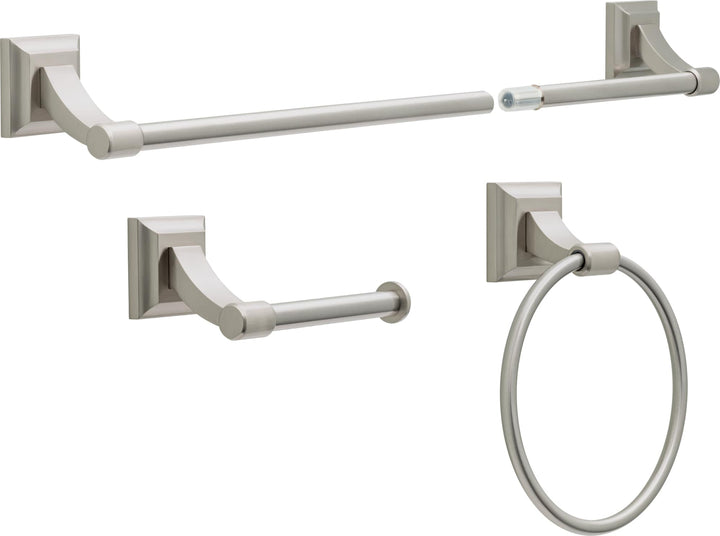 Delta Bellamy 3‑Piece SpotShield Brushed Nickel Decorative Bathroom Hardware Set (18–24 in Towel Bar, Toilet Paper Holder, Towel Ring)