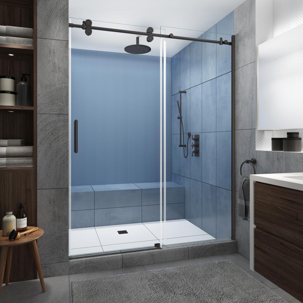 Langham XL 68 - 72 in. x 80 in. Frameless Sliding Shower Door with Ultra-Bright Frosted Glass in Stainless Steel - Super Arbor
