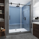 Langham XL 68 - 72 in. x 80 in. Frameless Sliding Shower Door with Ultra-Bright Frosted Glass in Stainless Steel - Super Arbor
