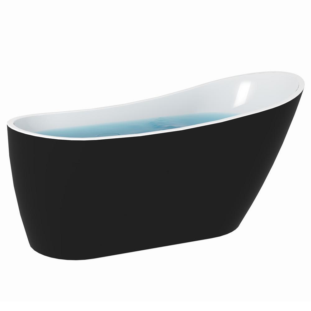59 in. Acrylic Stand Alone Flatbottom Freestanding Bathtub in Black - Super Arbor