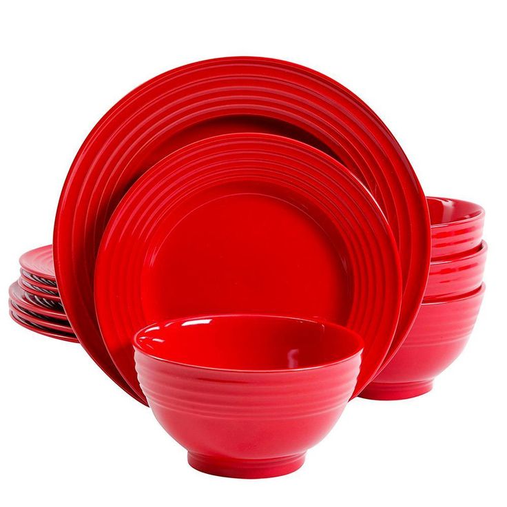 Plaza Cafe 12-Piece Casual Red Stoneware Dinnerware Set (Service for 4)