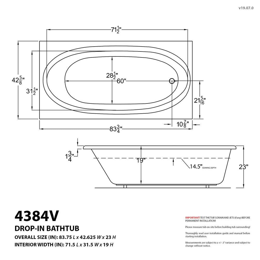 Imperial 7 ft. Acrylic Center Drain Rectangular Drop-in Non-Whirlpool Bathtub in White - Super Arbor