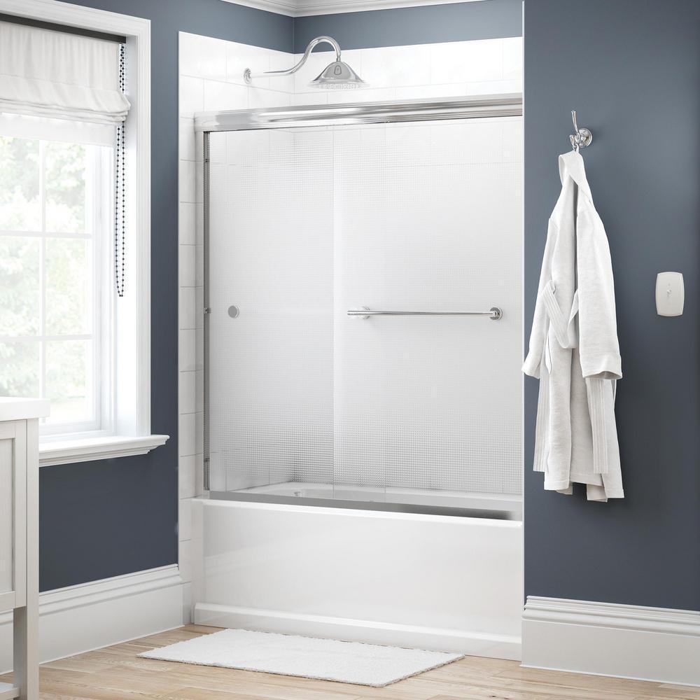 Crestfield 60 in. x 58-1/8 in. Traditional Semi-Frameless Sliding Bathtub Door in Bronze and 1/4 in. (6mm) Niebla Glass - Super Arbor