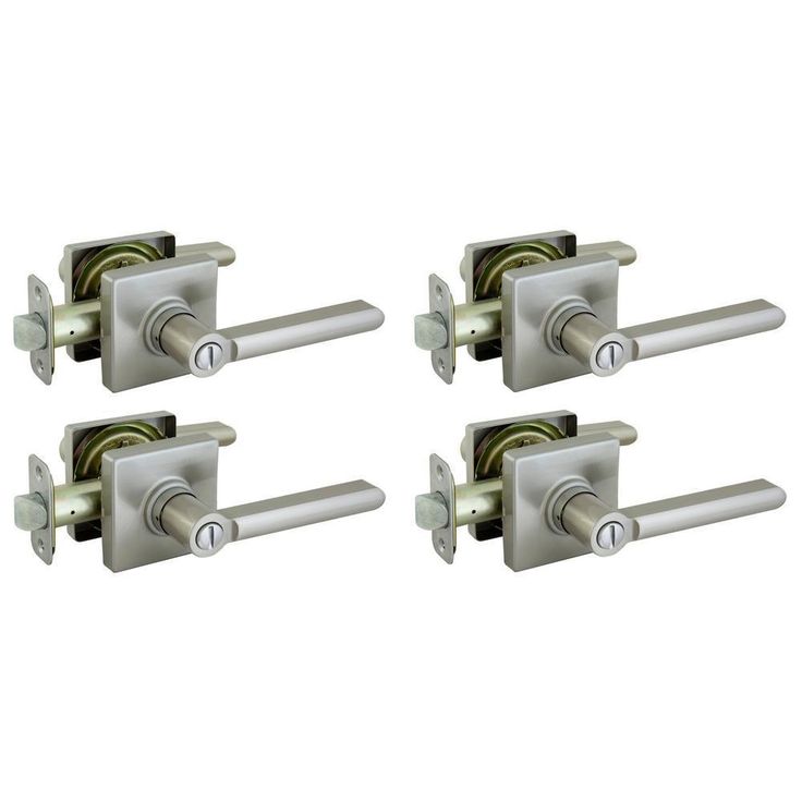 Tonbridge Satin Nickel Bed/Bath Door Lever with Square Rose (4-Pack)