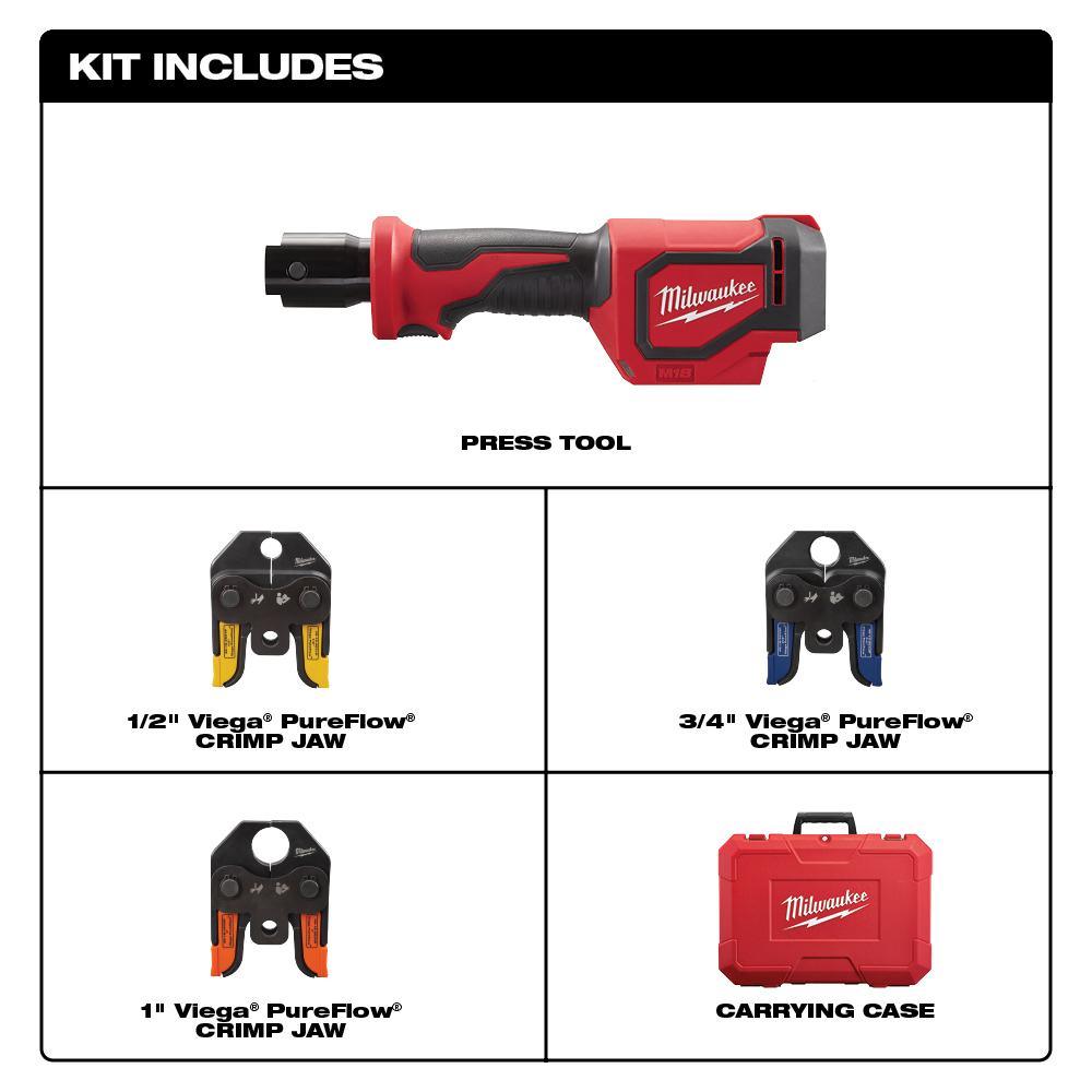 M18 18-Volt Lithium-Ion Cordless Short Throw PEX Press Tool Only with (3) Viega PureFlow Jaws - Super Arbor
