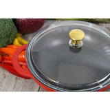 7 in. Red French Enameled Cast Iron Wok with Glass Lid
